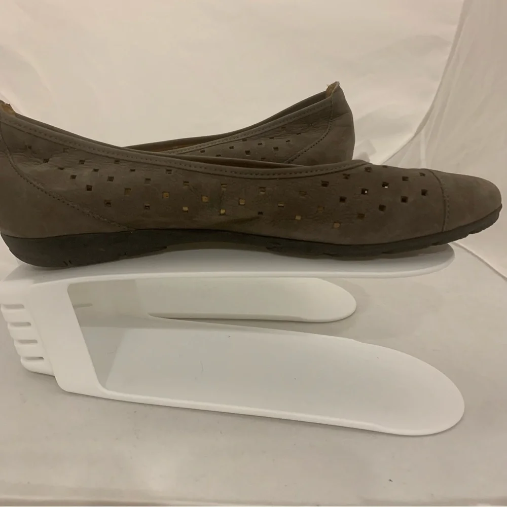 Gabor Hovercraft Suede Ballerina Cutout Taupe Leather Flats